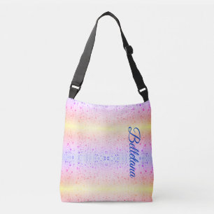 Cute Pink Gradient Water Droplets Name Crossbody Bag