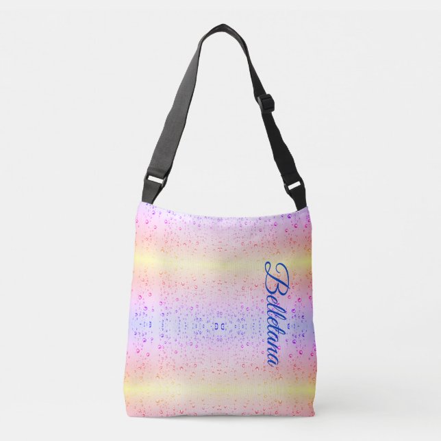 Cute Pink Gradient Water Droplets Name Crossbody Bag (Front)