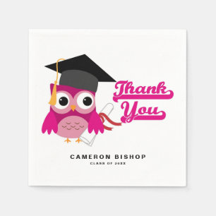 Cute Pink Graduate Owl Graduation Thank You Napkin