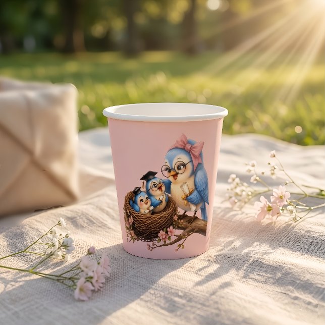 Cute Pink Graduation Bird Paper Cup (Creator Uploaded)