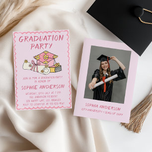 Cute Pink Graduation Party Invitation with Photo