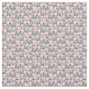 Cute Pink Gray White Floral Watercolor Paint Fabric
