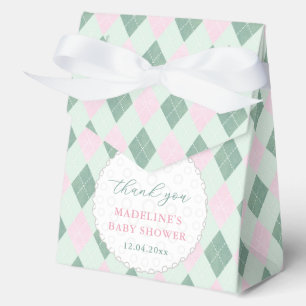 Cute Pink Green Argyle Print Golf Baby Shower Favour Box