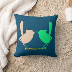 Cute Pink green birds on tree branch Custom name Cushion