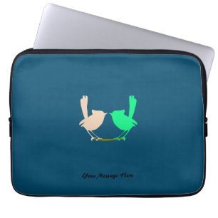 Cute Pink green birds on tree branch Custom name  Laptop Sleeve