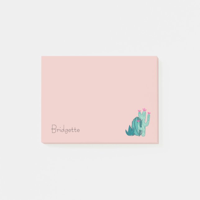 Cute Pink Green Cactus Custom Post-it Notes (Front)
