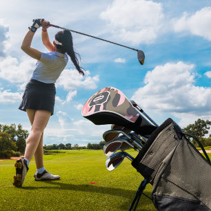 Cute Pink Green Camo, Minimalist Personalized Golf Head Cover