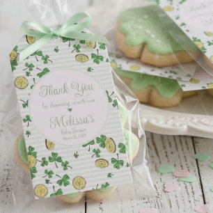 Cute Pink Green Clovers & Lucky Coins Thank You  Gift Tags