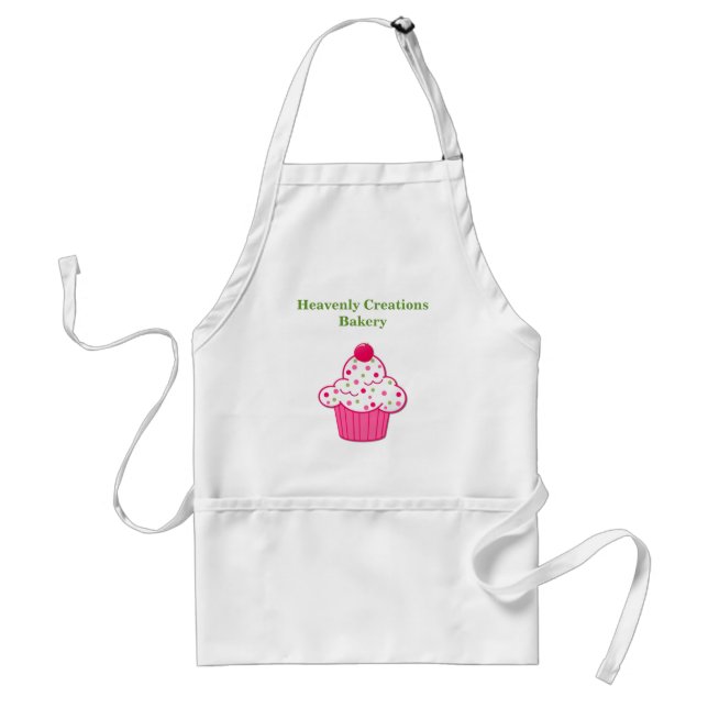 Cute Pink & Green Cupcake Bakery Business Apron (Front)