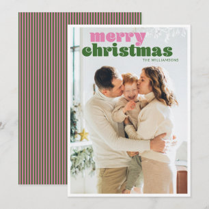 Cute Pink Green Custom Photo Overlay Christmas Holiday Card