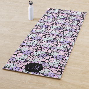 Cute Pink Green Floral Custom Monogram Colorful Yoga Mat