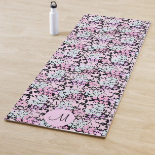 Cute Pink Green Floral Custom Monogram Colorful Yoga Mat