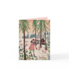 Cute pink & green girl and rabbits snow landscape
