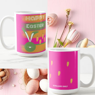 Cute Pink Green Happy Easter Bunny And Carrots Coffee Mug