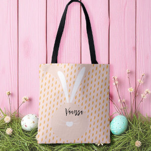 Cute Pink Green Happy Easter Carrots And Bunny Tote Bag