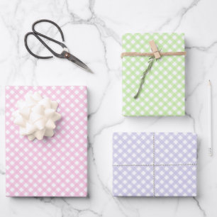 Cute Pink, Green & Lavender Pastel Gingham Pattern Wrapping Paper Sheet