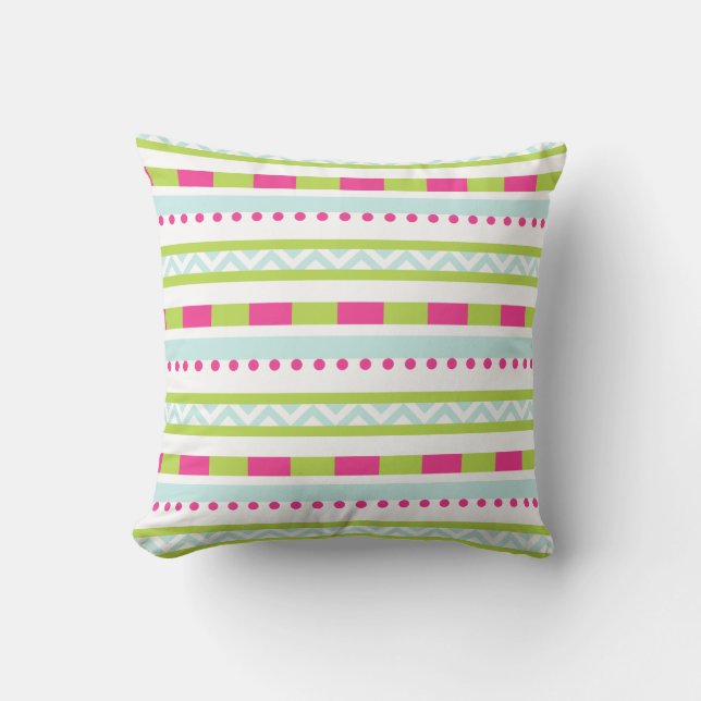 Cute Pink Green Mint Stripes Pattern Cushion (Front)