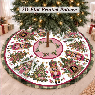 Cute pink green nutcracker christmas printed brushed polyester tree skirt