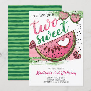 Cute Pink Green One In A Melon 2nd Birthday Invitation