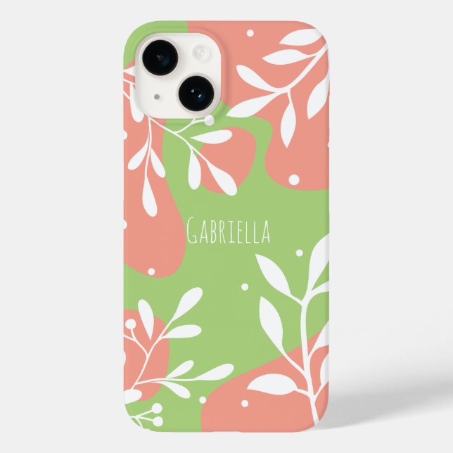 Cute Pink & Green Personalised Floral Case-Mate iPhone Case (Back)