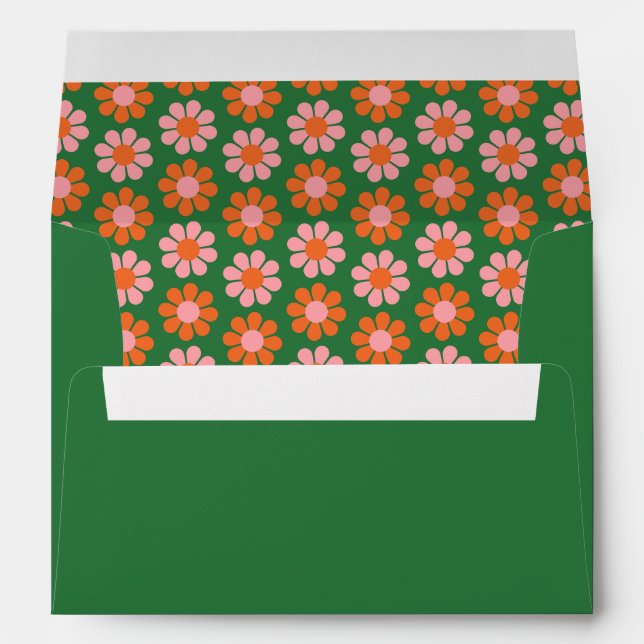 Cute Pink Green Retro Preppy Flowers Bridal Shower Envelope (Back (Bottom))