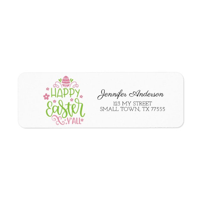 Cute Pink Green Spring Happy Easter Y'all Address (Front)