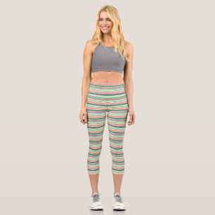 Cute pink green stripes capri leggings