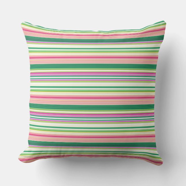 Cute pink green stripes cushion (Front)