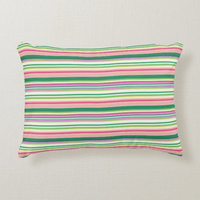 Cute pink green stripes decorative cushion (Front)