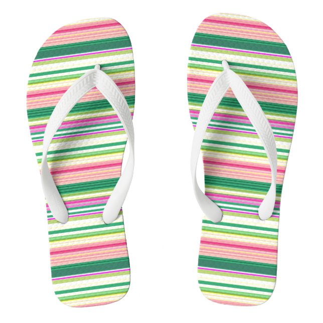 Cute pink green stripes flip flops (Footbed)