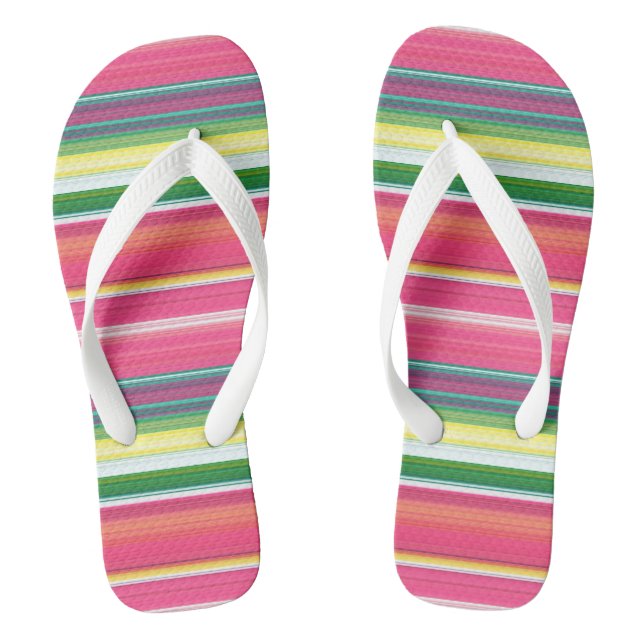 Cute pink green stripes flip flops (Footbed)