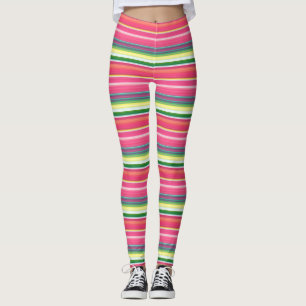 Cute pink green stripes leggings