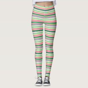 Cute pink green stripes leggings