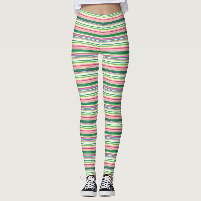 Cute pink green stripes leggings (Front)