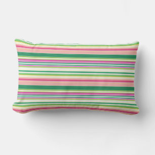 Cute pink green stripes lumbar cushion