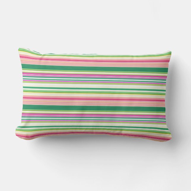 Cute pink green stripes lumbar cushion (Front)