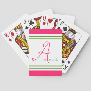 Cute Pink & Green Stripes Personalised Playing Cards