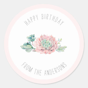 Cute Pink Green Succulents Happy Birthday Classic Round Sticker