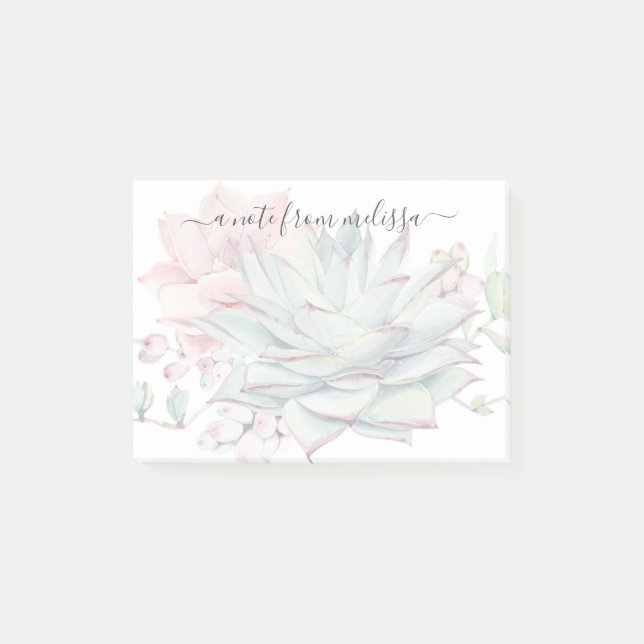 Cute Pink Green Succulents Personalised Post-it No Post-it Notes (Front)