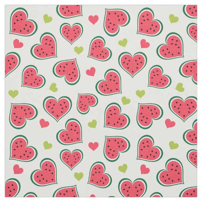 Cute Pink Green Watermelon Hearts Girly Pattern Fabric (Swatch)