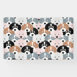 Cute Pink Grey Black Brown Puppy Dogs Illustration Banner