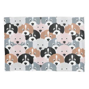 Cute Pink Grey Black Brown Puppy Dogs Illustration Pillowcase