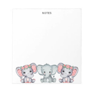 Cute Pink Grey Elephant Feminine Notepad