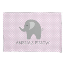 Cute pink grey elephant girls bedroom pillowcase