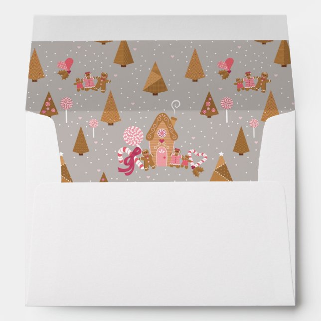 Cute Pink Grey Gingerbread Candy Envelope (Back (Bottom))
