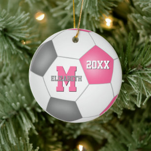 cute pink grey girly keepsake soccer ceramic tree decoration