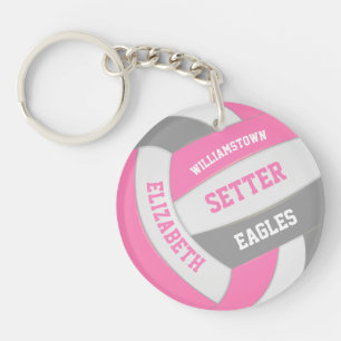 cute pink grey girly personalised volleyball key ring
