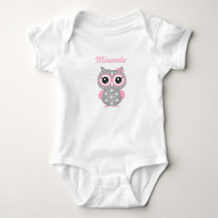 Cute Pink & Grey Owl Baby Girl Jersey Bodysuit