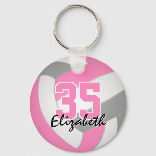 cute pink grey personalised volleyball keychain