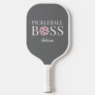 Cute Pink Grey Pickleball Boss  Pickleball Paddle